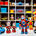 **

"A group of Italian children, excited and smiling, are gathered around a collection of Tobot toys. The toys are displayed on shelves and on the floor, creating a vibrant and colorful scene. In the background, there are Tobot-themed posters and decorations. The style is bright and playful, reminiscent of a child's imagination."

**