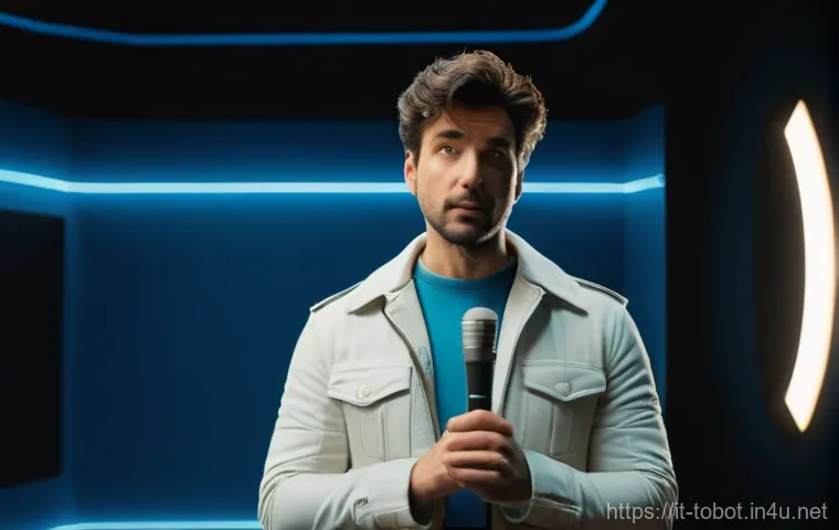 또봇 캐릭터 성우의 인터뷰 - **Prompt:** A dynamic, high-angle shot inside a professional, state-of-the-art Italian dubbing studi...