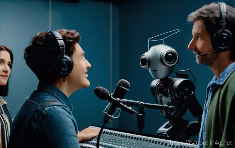 또봇 캐릭터 성우의 인터뷰 - **Prompt:** A heartwarming, intimate scene depicting a female voice actor, mid-40s, with warm, expre...