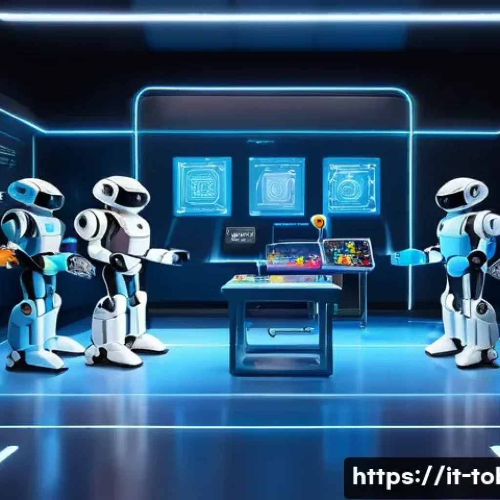 또봇 애니메이션으로 배우는 과학 - A vibrant animated scene showing a group of friendly robot characters resembling Tobot, each designe...