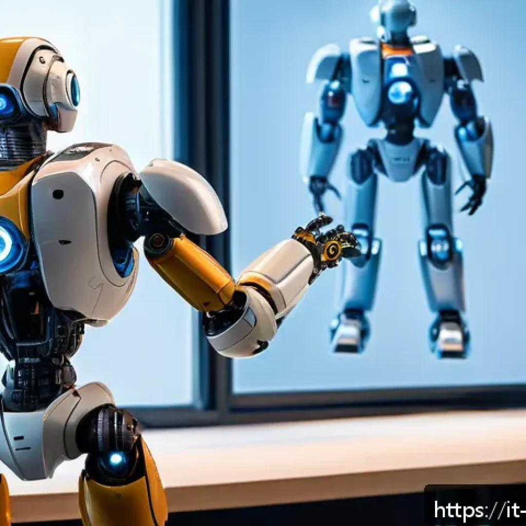 또봇 인기 굿즈의 제작 과정 - A highly detailed 3D digital illustration of a Tobot action figure prototype in a design studio sett...