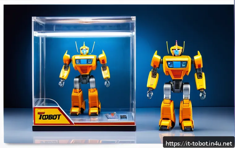 또봇 굿즈 온라인 구매처 - A high-quality Tobot collectible display scene featuring a classic transforming robot toy with intri...