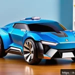 또봇 초보 팬을 위한 가이드 - A vibrant, dynamic scene of a Tobot toy mid-transformation from a sleek, futuristic car into a robot...