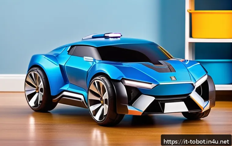 또봇 초보 팬을 위한 가이드 - A vibrant, dynamic scene of a Tobot toy mid-transformation from a sleek, futuristic car into a robot...