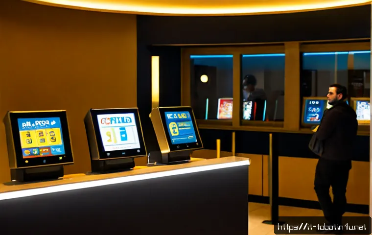 또봇 극장판 흥행 성적 - Photorealistic Italian cinema lobby at evening, a cheerful family studying a large digital box-offic...